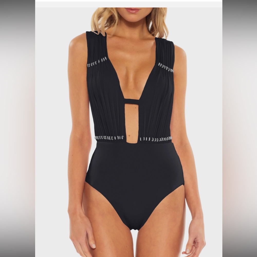 Becca swimwear reconnect Black One-Piece Swimsuit with Beaded Accents size M